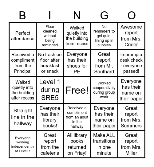 Best Behavior Bingo! Bingo Card