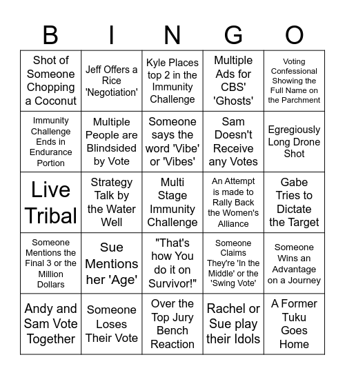 Survivor 47 Episode 9 Bingo Card