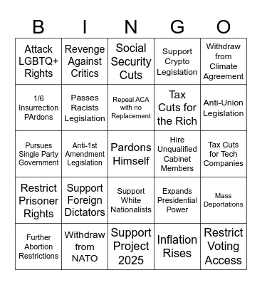 Trump America Bingo Card
