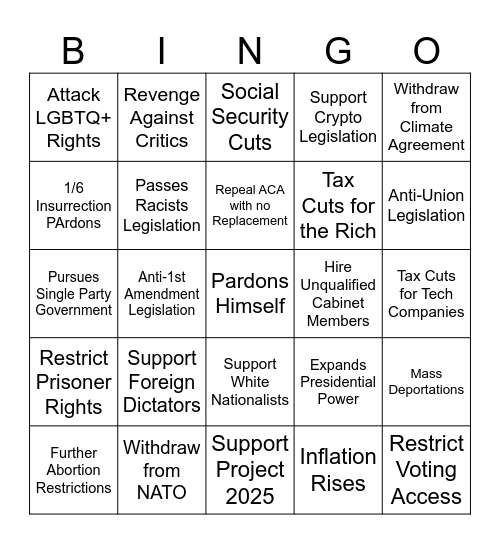 Trump America Bingo Card