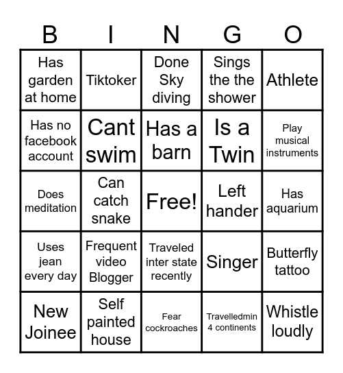 Team Building Bingo Card