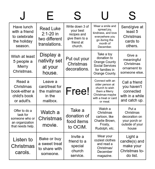 Jesus is the reason for the season! Bingo Card