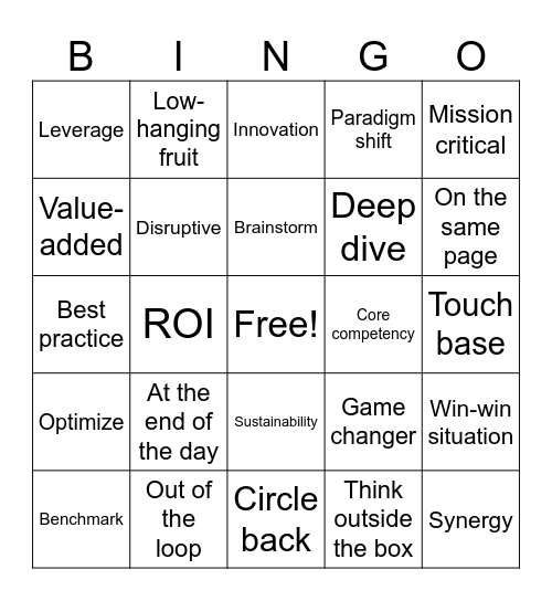 Business Buzzword Bingo Card