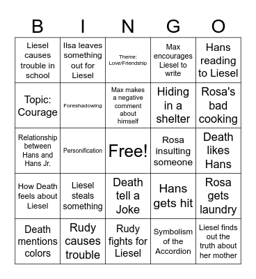 Book Thief BINGO 1 Bingo Card