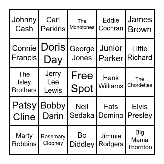 1950's Bingo Card