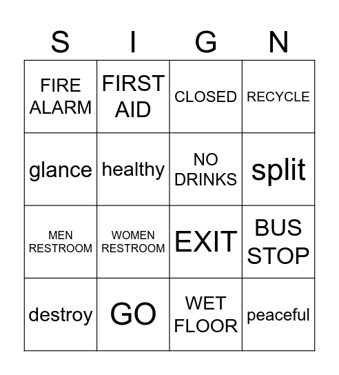 List One - Three (K) Bingo Card