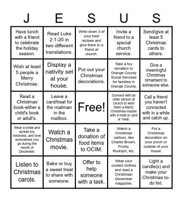 Jesus is the reason for the season! Bingo Card