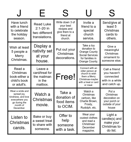 Jesus is the reason for the season! Bingo Card