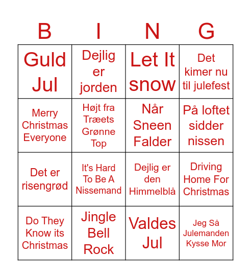 Julemusik Bingo Card