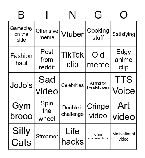 Instagram Reels bingo Card