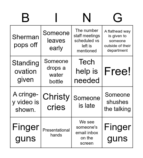 Staff meeting bingo Card