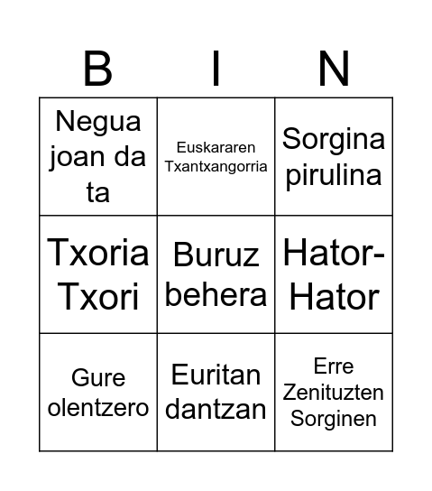 Bingo Musikatua Bingo Card