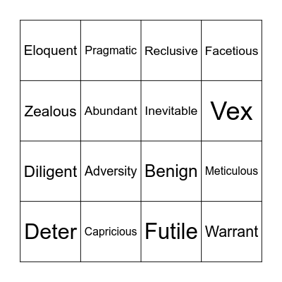 Vocabulary Bingo Card