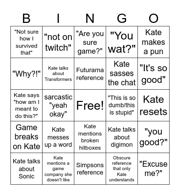 Kate Stream Bingo Card