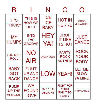 Party JAMS! Bingo Card