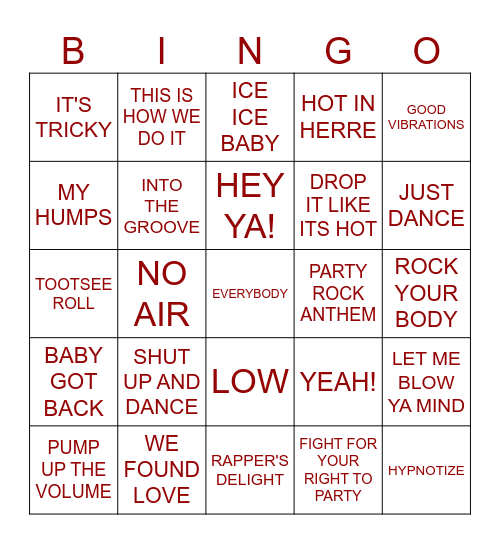 Party JAMS! Bingo Card