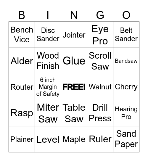 Wood Shop Bingo Card