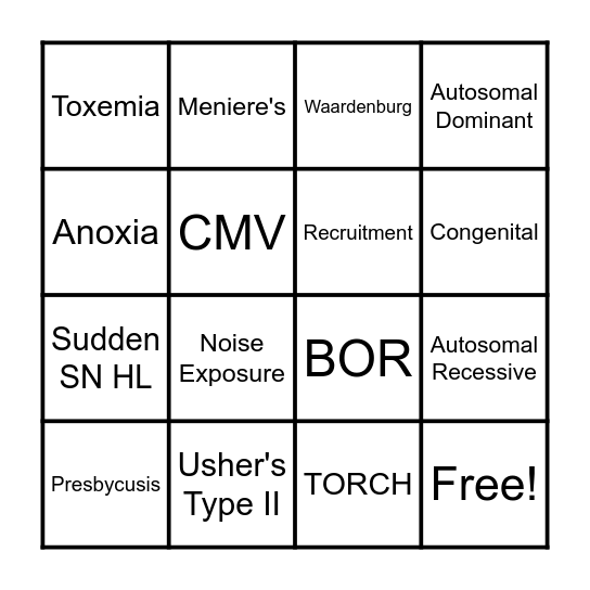 Inner Ear Disorders Bingo Card