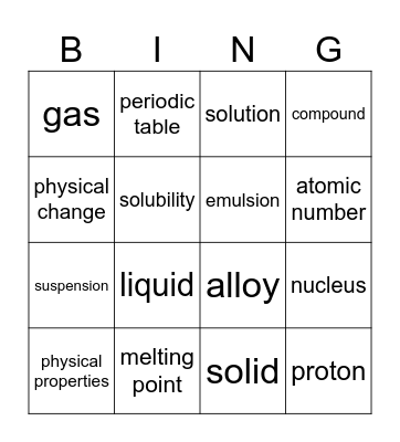 Matter Bingo Card