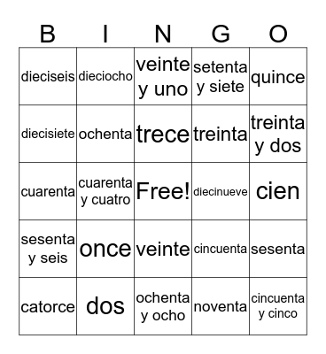 Los Números Bingo Card