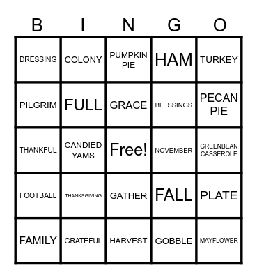 HAPPY THANKSGIVING Bingo Card