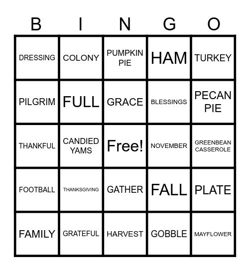 HAPPY THANKSGIVING Bingo Card