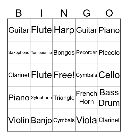 Musical Instruments Bingo Card