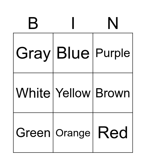 Colors! Bingo Card