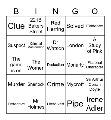 Sherlock Holmes Bingo Card