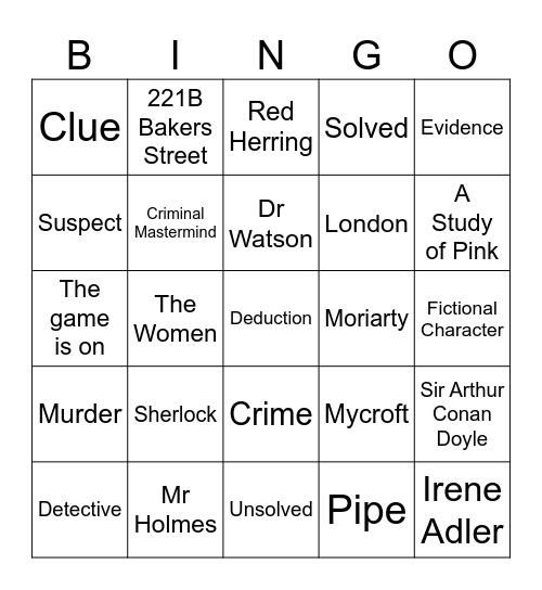 Sherlock Holmes Bingo Card