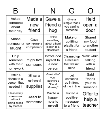 Act of Kindness Bingo Card