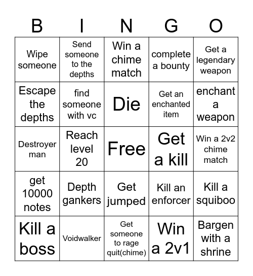 the deepwoken bingo Card