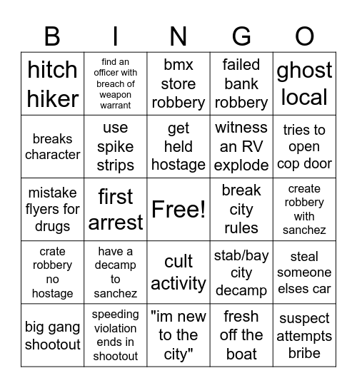 bcso bigno Bingo Card