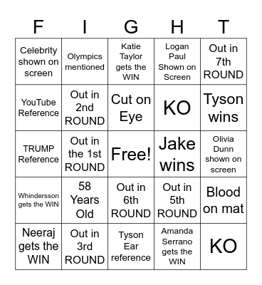 Lets Get Ready to Rumble Bingo Card