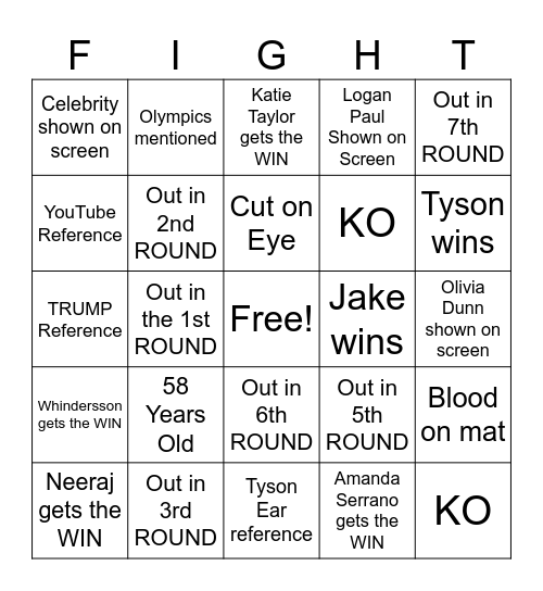 Lets Get Ready to Rumble Bingo Card