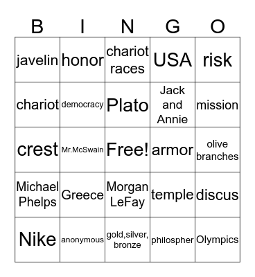 Hour of the Olympics Bingo Card