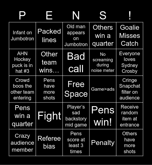 Penguins Bingo Card