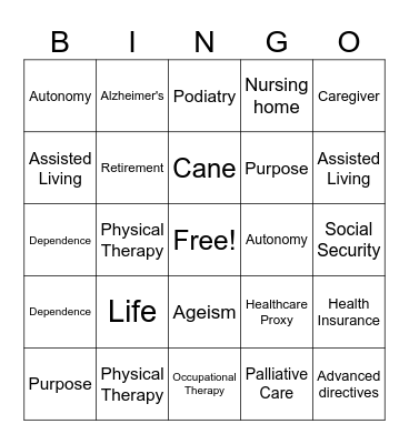 Aging Bingo Card