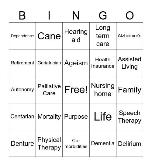 Aging Bingo Card