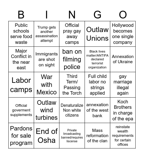 Trump Rule Bingo Card