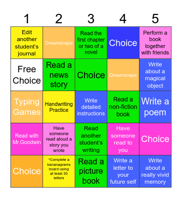 Daily 5 Bingo Card