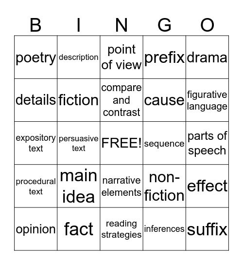 Reading Bingo Card