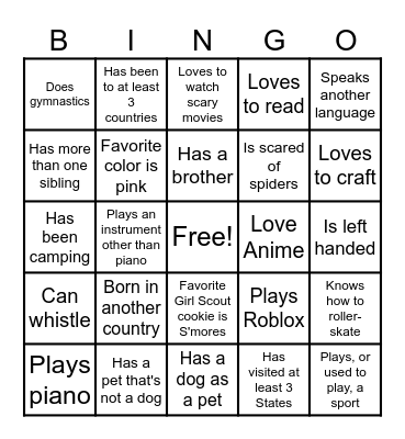 Troop 2334 Bingo Card