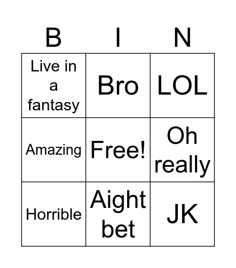 Hebrew Slang Bingo Card
