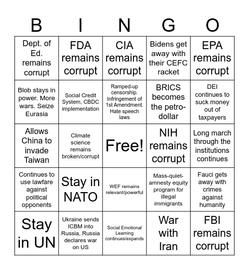 Harris Fear Bingo Card