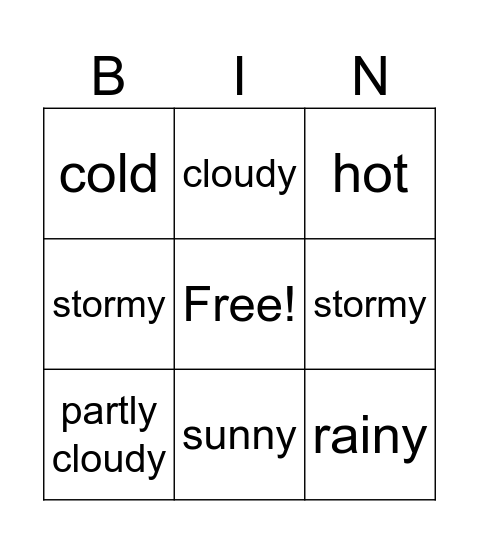 weather Bingo Card