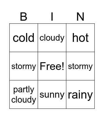 weather bingo Card