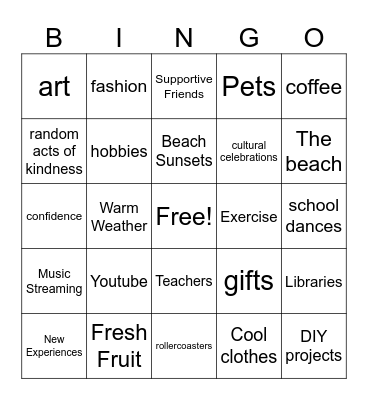 Gratitude BINGO Card