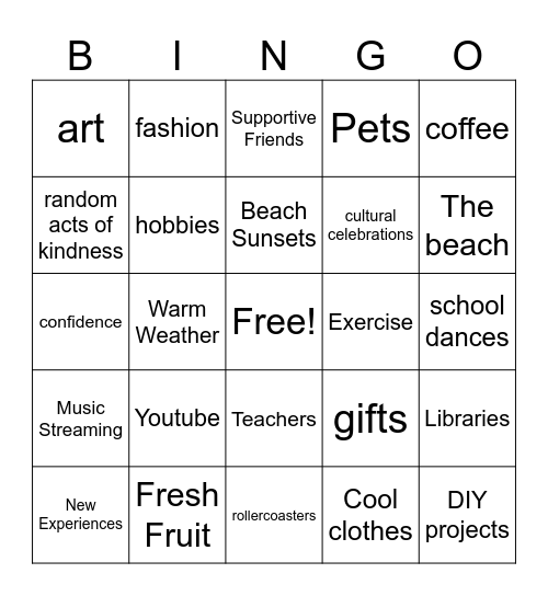 Gratitude BINGO Card