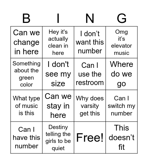 Uniforms Bingo Card